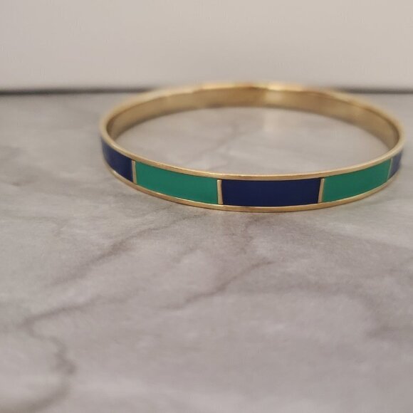 💚💙 Vintage 00's 2000's Y2K Blue Green Striped Skinny Enamel Bangle 💙💚 - Picture 7 of 11
